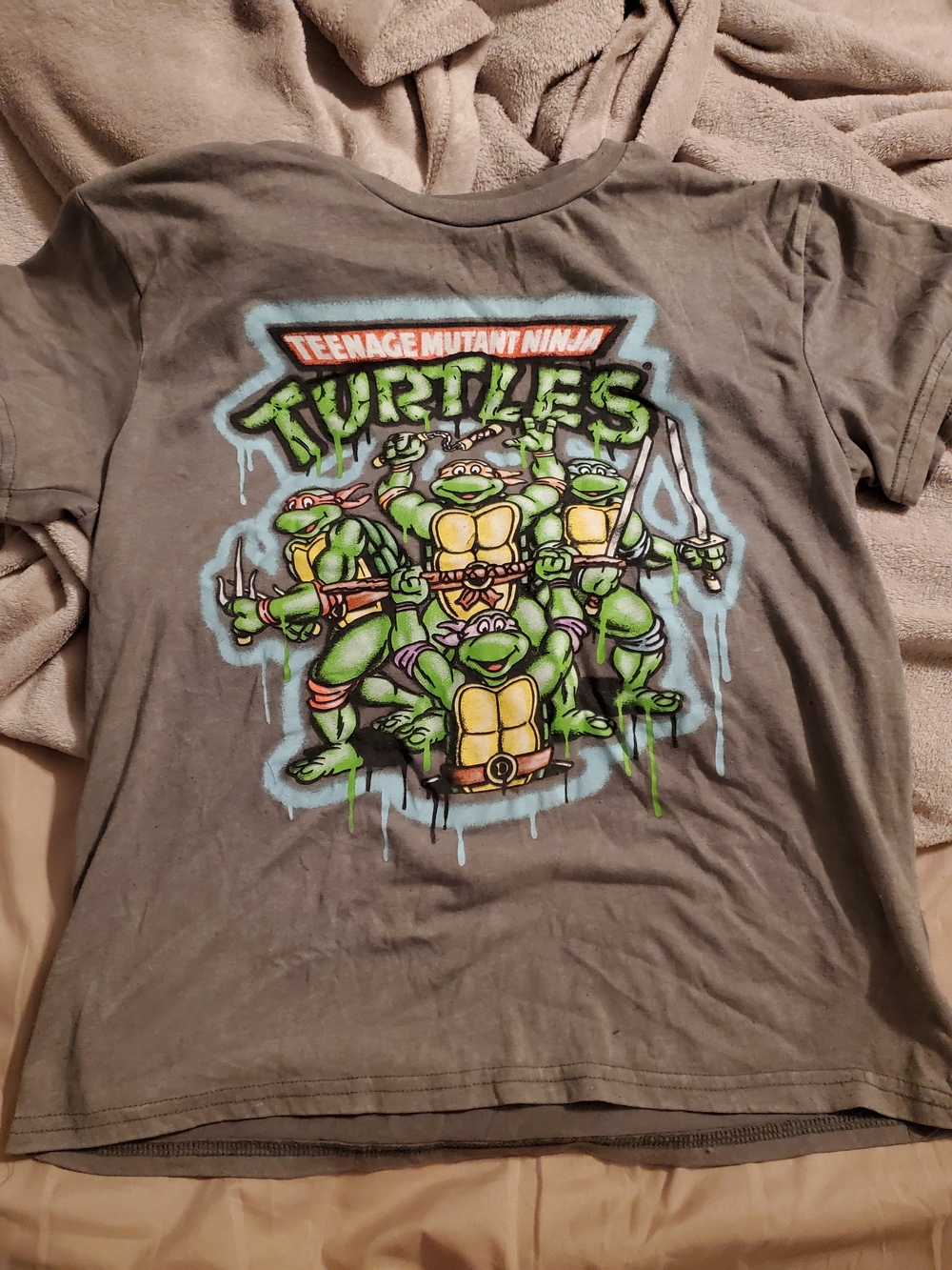 Teenage Mutant Ninja Turtles Graphic Tee - Gray with Green Print